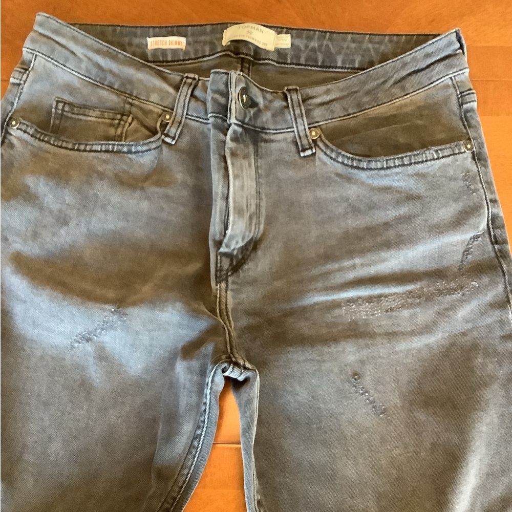 Topman Stretch Skinny Gray Distressed Jeans